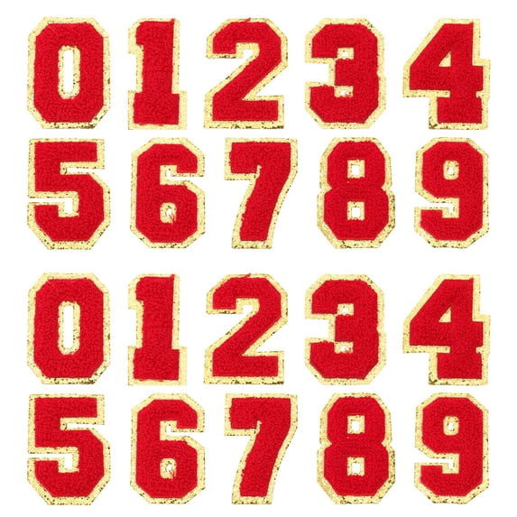 Uxcell Chenille Number Patches Self-Adhesive Number Patch Appliques Stickers for DIY Clothing Hat Decor Red with Gold Edge