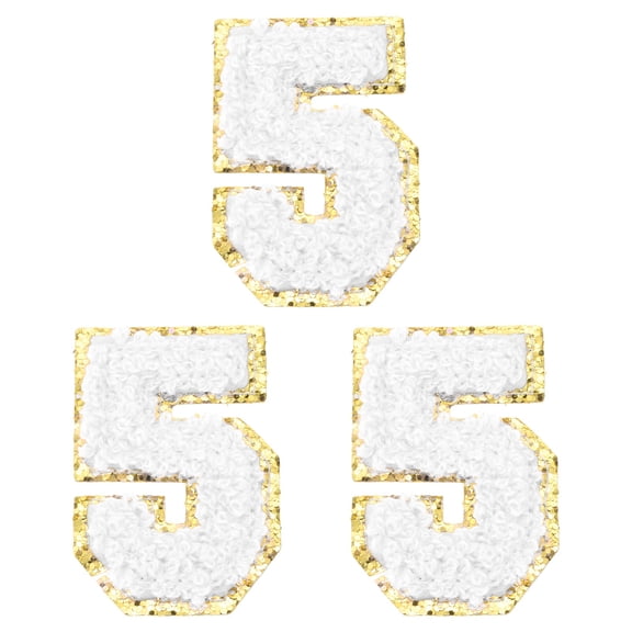 Uxcell Chenille Number Patches Self-Adhesive Number Patch Appliques Stickers for DIY Clothing Jacket Number 5