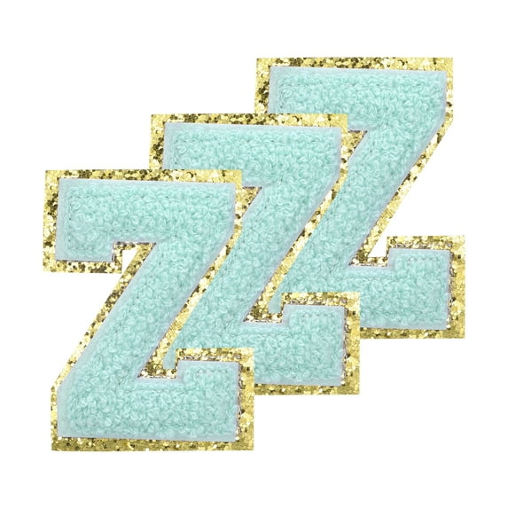 Uxcell Chenille Sew on Letter Patches Self Adhesive Chenille on Patches Golden Edge Embroidered Stickers Blue Letter-Z