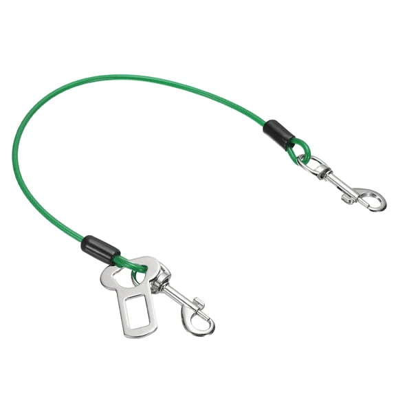 Uxcell Chew Proof Dog Leash, 16 in Dog Seat Belt Harness with Double Clips Leash Extender Steel Braided Vehicle Tether, (Green, 1 Pcs), Intended for Pet Car Safety/Walking/Training