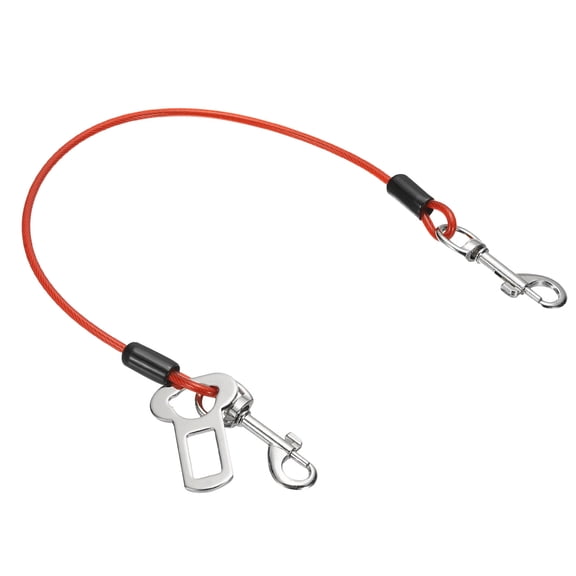 Uxcell Chew Proof Dog Leash, 16 in Dog Seat Belt Harness with Double Clips Leash Extender Steel Braided Vehicle Tether, (Red, 1 Pcs), Intended for Pet Car Safety/Walking/Training