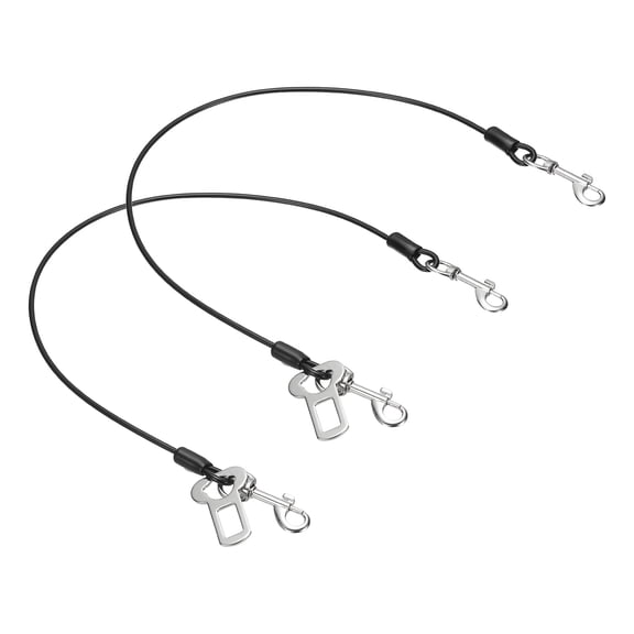 Uxcell Chew Proof Dog Leash, 24 in Dog Seat Belt Harness with Double Clips Leash Extender Steel Braided Vehicle Tether, (Black, 2 Pcs), Intended for Pet Car Safety/Walking/Training