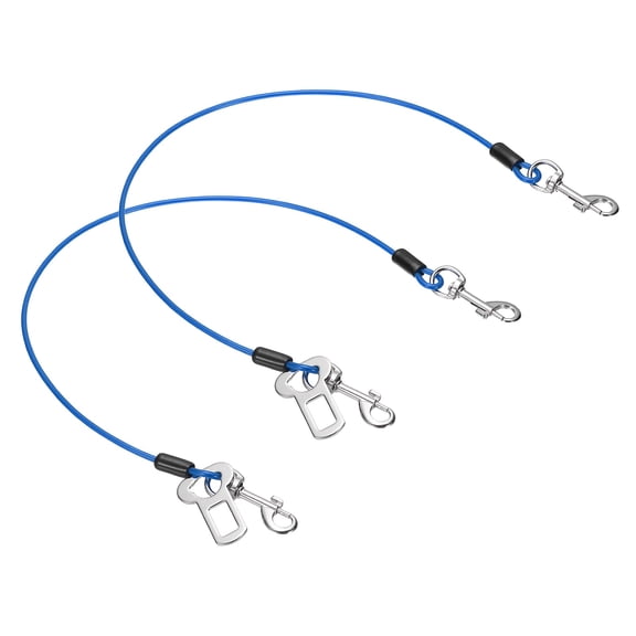 Uxcell Chew Proof Dog Leash, 24 in Dog Seat Belt Harness with Double Clips Leash Extender Steel Braided Vehicle Tether, (Blue, 2 Pcs), Intended for Pet Car Safety/Walking/Training