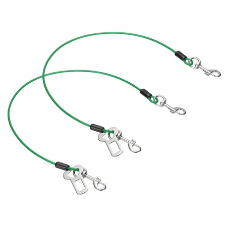 Uxcell Chew Proof Dog Leash, 24 in Dog Seat Belt Harness with Double Clips Leash Extender Steel Braided Vehicle Tether, (Green, 2 Pcs), Intended for Pet Car Safety/Walking/Training