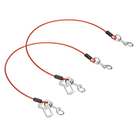 Uxcell Chew Proof Dog Leash, 24 in Dog Seat Belt Harness with Double Clips Leash Extender Steel Braided Vehicle Tether, (Red, 2 Pcs), Intended for Pet Car Safety/Walking/Training