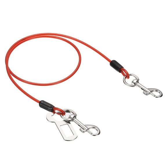 Uxcell Chew Proof Dog Leash, 31 in Dog Seat Belt Harness with Double Clips Leash Extender Steel Braided Vehicle Tether, (Red, 1 Pcs), Intended for Pet Car Safety/Walking/Training