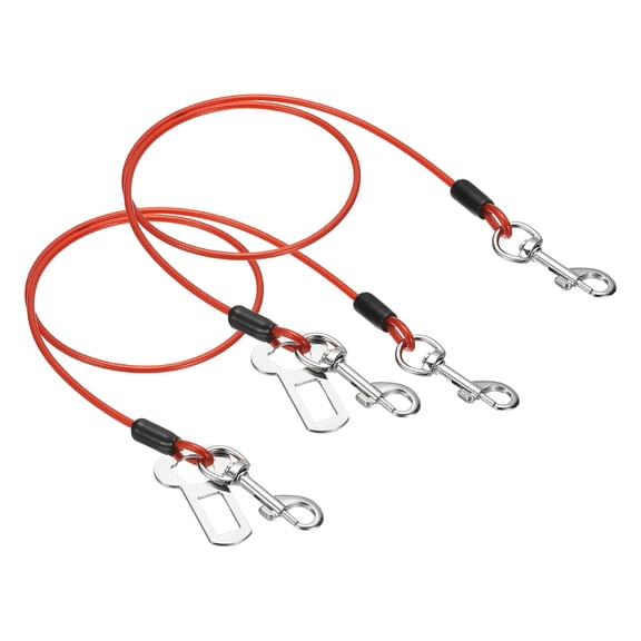 Uxcell Chew Proof Dog Leash, 31 in Dog Seat Belt Harness with Double Clips Leash Extender Steel Braided Vehicle Tether, (Red, 2 Pcs), Intended for Pet Car Safety/Walking/Training