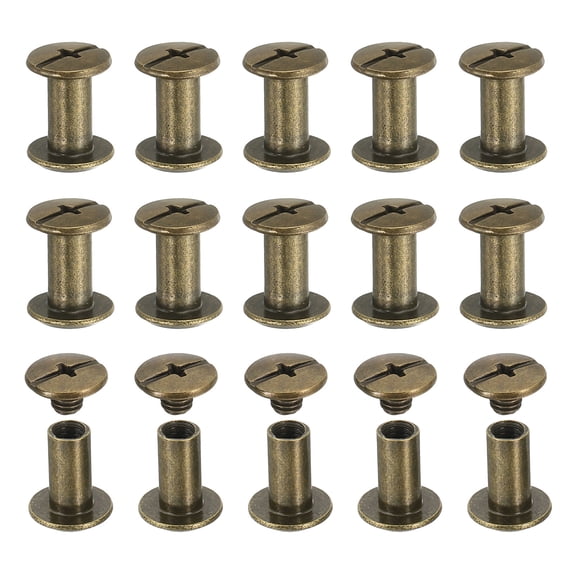 Uxcell Chicago Screws, 60set M5 x 10mm Carbon Steel Phillips Head Screw Rivets Binding Screws Post Nail Rivet for Leather Belt Bag Backpack Craft Bookbinding, Bronze Tone