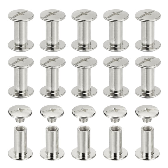 Uxcell Chicago Screws, 60set M5 x 12mm Carbon Steel Phillips Head Screw Rivets Binding Screws Post Nail Rivet for Leather Belt Bag Backpack Craft Bookbinding, Silver Tone