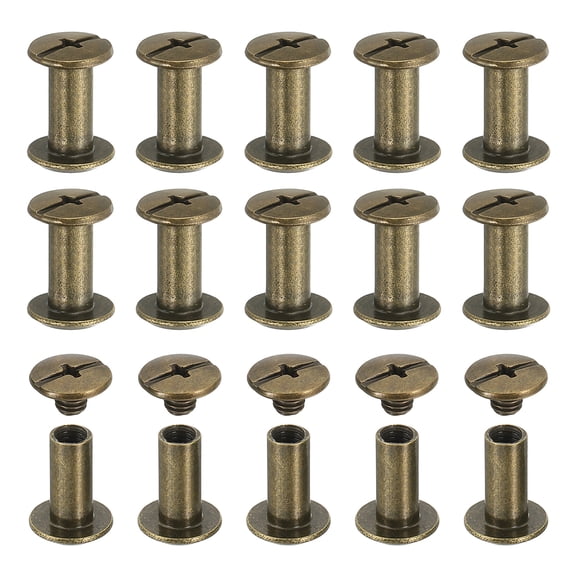 Uxcell Chicago Screws, 60set M5 x 12mm Carbon Steel Phillips Head Screw Rivets Binding Screws Post Nail Rivet for Leather Belt Bag Backpack Craft Bookbinding, Bronze Tone