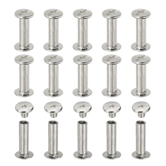 Uxcell Chicago Screws, 60set M5 x 16mm Carbon Steel Phillips Head Screw Rivets Binding Screws Post Nail Rivet for Leather Belt Bag Backpack Craft Bookbinding, Silver Tone