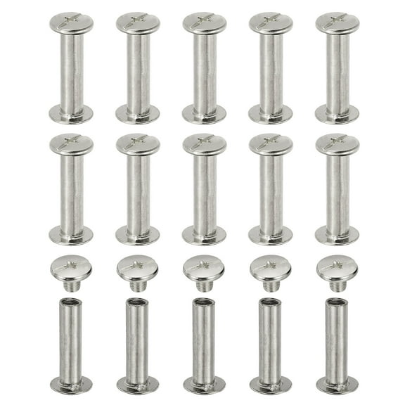 Uxcell Chicago Screws, 60set M5 x 20mm Carbon Steel Phillips Head Screw Rivets Binding Screws Post Nail Rivet for Leather Belt Bag Backpack Craft Bookbinding, Silver Tone