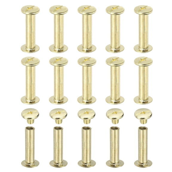Uxcell Chicago Screws, 60set M5 x 20mm Carbon Steel Phillips Head Screw Rivets Binding Screws Post Nail Rivet for Leather Belt Bag Backpack Craft Bookbinding, Gold Tone