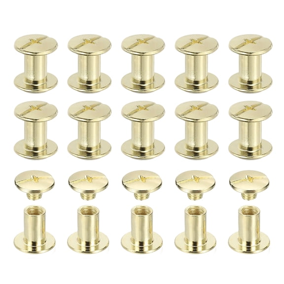 Uxcell Chicago Screws, 60set M5 x 7mm Carbon Steel Phillips Head Screw Rivets Binding Screws Post Nail Rivet for Leather Belt Bag Backpack Craft Bookbinding, Gold Tone