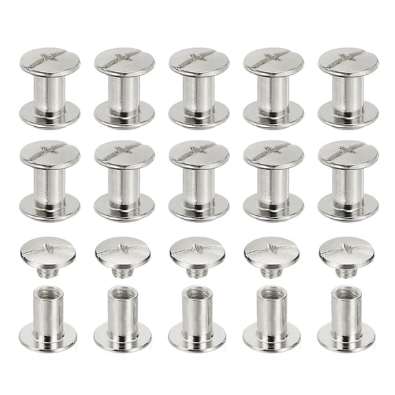 Uxcell Chicago Screws, 60set M5 x 7mm Carbon Steel Phillips Head Screw Rivets Binding Screws Post Nail Rivet for Leather Belt Bag Backpack Craft Bookbinding, Silver Tone