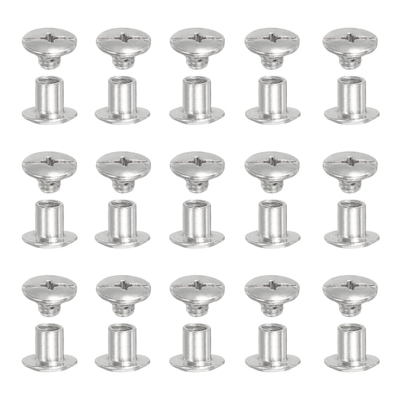 20-Pack Silvery Chicago Screws – Leather Rivets, Flat Fillister, 8mm Length, Brass With Silver Finish For DIY Leather Craft
