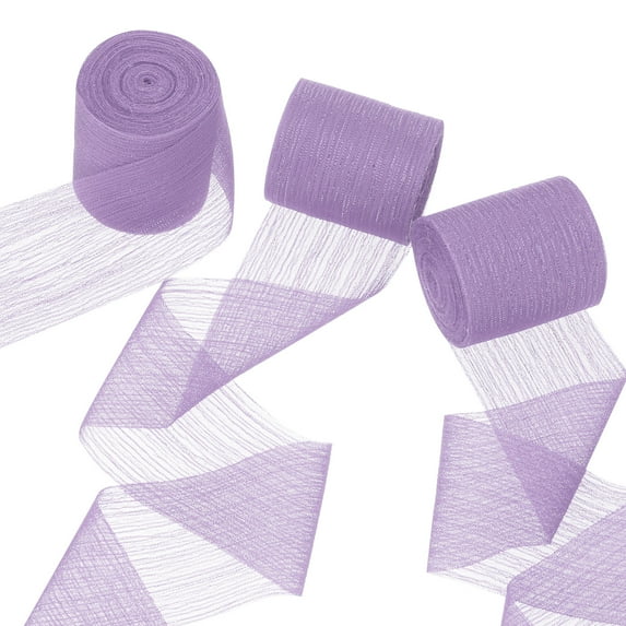 Uxcell Chiffon Crinkle Ribbons Handmade Fabric Silk Ribbon for Crafts Wrapping Purple