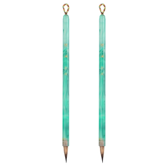 Uxcell Chinese Calligraphy Brush, Painting Brush 2.2cm Tip Green 2 Pcs, Traditional Art Writing Brushes Pen Mixed Hair for 1-3cm Script Watercolor Ink Painting Drawing Beginners Artists