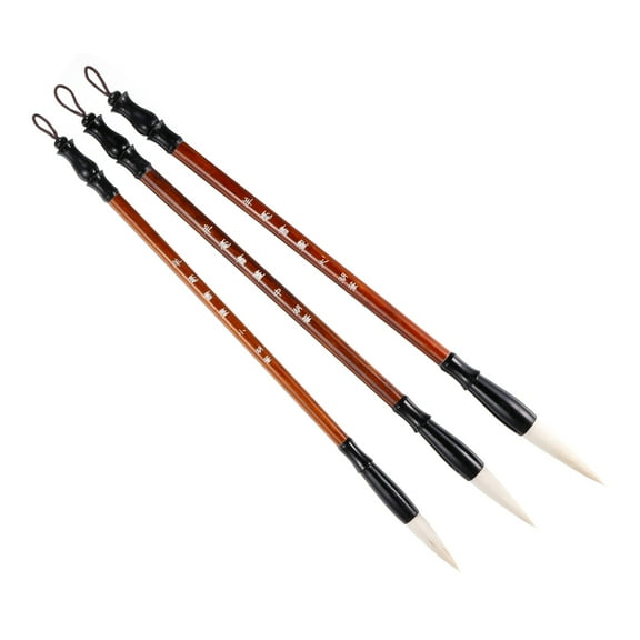 Uxcell Chinese Calligraphy Brushes Watercolor Ink Painting Writing Drawing Wood Handle 3 Size Kit White 3 Pack