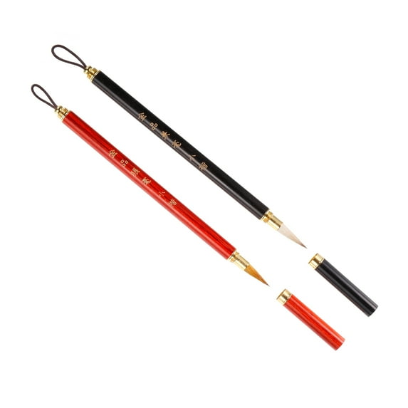 Uxcell Chinese Calligraphy Brushes Watercolor Ink Painting Writing Drawing Wood Handle for Beginners Mix Color 2 Pack
