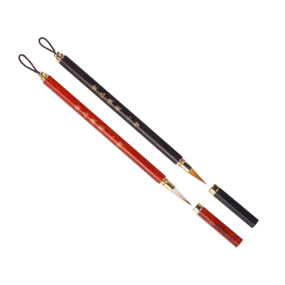 Uxcell Chinese Calligraphy Brushes Watercolor Ink Painting Writing Drawing Wood Handles Red Black Kit 2 Pack