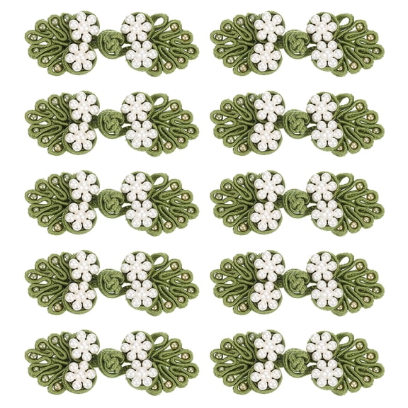 Uxcell Chinese Knots Sewing Buttons Closure, 10 Pairs 60x25mm Knot Frog Buttons, Sewing Buttons Fasteners with Beads (Army Green)