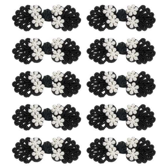 Uxcell Chinese Knots Sewing Buttons Closure, 10 Pairs 60x25mm Knot Frog Buttons, Sewing Buttons Fasteners with Beads (Black)