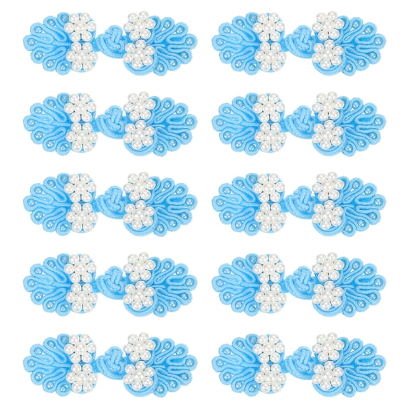 Uxcell Chinese Knots Sewing Buttons Closure, 10 Pairs 60x25mm Knot Frog Buttons, Sewing Buttons Fasteners with Beads (Blue With Green)