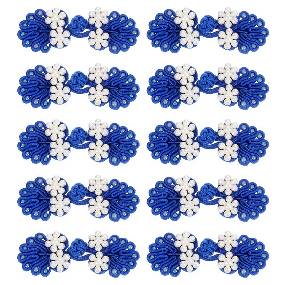 Uxcell Chinese Knots Sewing Buttons Closure, 10 Pairs 60x25mm Knot Frog Buttons, Sewing Buttons Fasteners with Beads (Bright Blue)