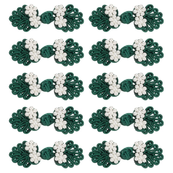 Uxcell Chinese Knots Sewing Buttons Closure, 10 Pairs 60x25mm Knot Frog Buttons, Sewing Buttons Fasteners with Beads (Dark Green)