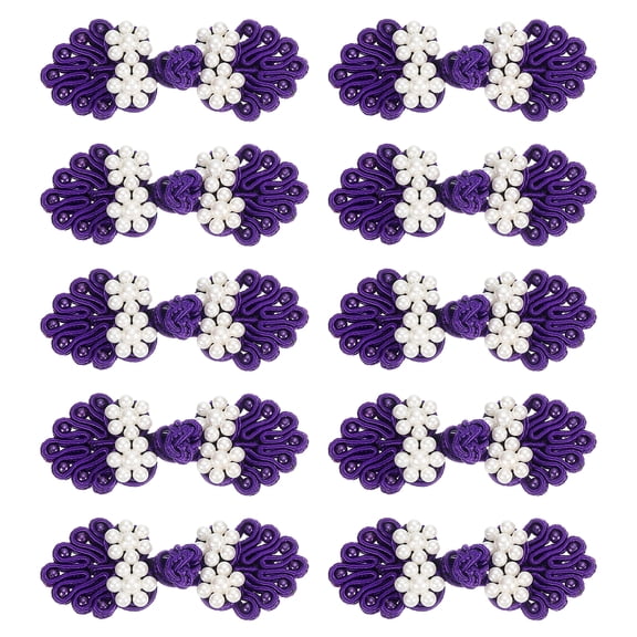 Uxcell Chinese Knots Sewing Buttons Closure, 10 Pairs 60x25mm Knot Frog Buttons, Sewing Buttons Fasteners with Beads (Dark Purple)