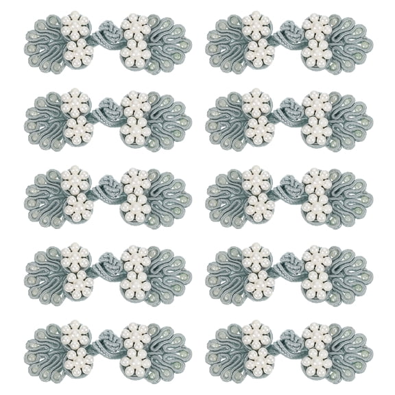 Uxcell Chinese Knots Sewing Buttons Closure, 10 Pairs 60x25mm Knot Frog Buttons, Sewing Buttons Fasteners with Beads (Light Gray)