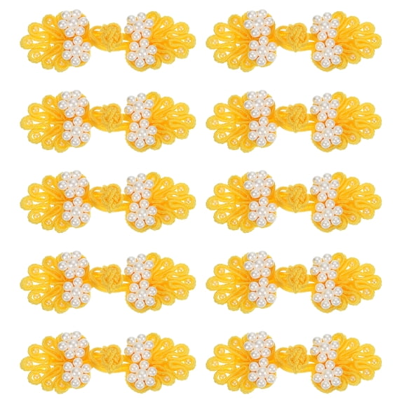Uxcell Chinese Knots Sewing Buttons Closure, 10 Pairs 60x25mm Knot Frog Buttons, Sewing Buttons Fasteners with Beads (Light Yellow)