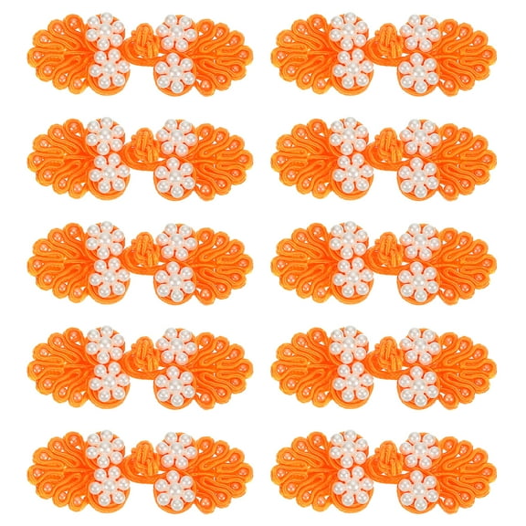 Uxcell Chinese Knots Sewing Buttons Closure, 10 Pairs 60x25mm Knot Frog Buttons, Sewing Buttons Fasteners with Beads (Orange Yellow)