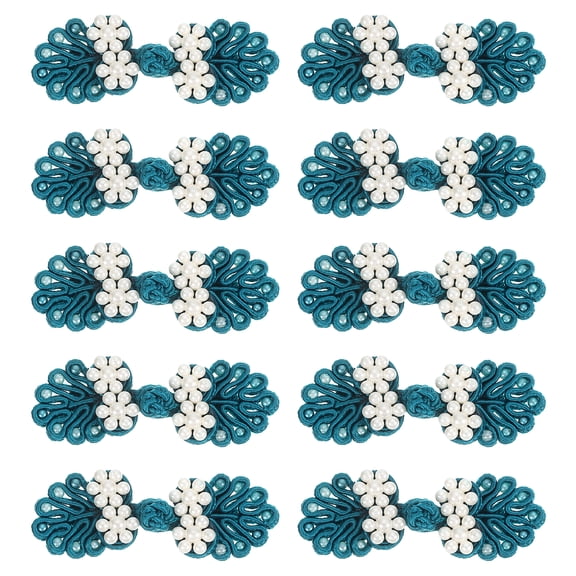 Uxcell Chinese Knots Sewing Buttons Closure, 10 Pairs 60x25mm Knot Frog Buttons, Sewing Buttons Fasteners with Beads (Peacock Blue)