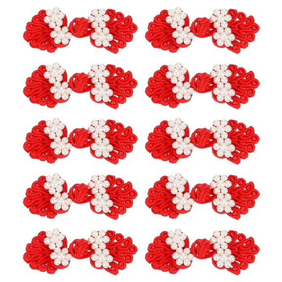 Uxcell Chinese Knots Sewing Buttons Closure, 10 Pairs 60x25mm Knot Frog Buttons, Sewing Buttons Fasteners with Beads (Red)