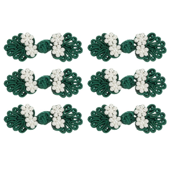 Uxcell Chinese Knots Sewing Buttons Closure, 6 Pairs 60x25mm Knot Frog Buttons, Sewing Buttons Fasteners with Beads (Dark Green)
