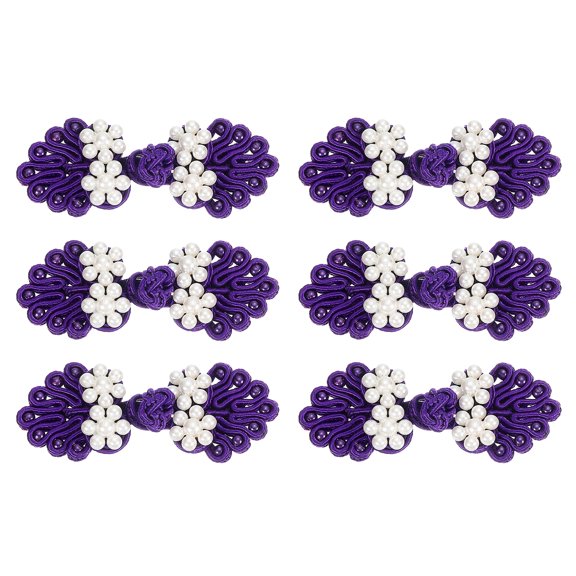 Uxcell Chinese Knots Sewing Buttons Closure, 6 Pairs 60x25mm Knot Frog Buttons, Sewing Buttons Fasteners with Beads (Dark Purple)