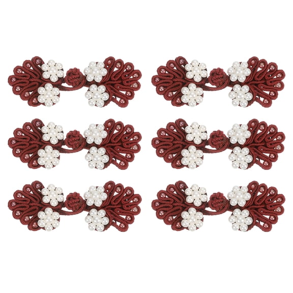 Uxcell Chinese Knots Sewing Buttons Closure, 6 Pairs 60x25mm Knot Frog Buttons, Sewing Buttons Fasteners with Beads (Date Red)