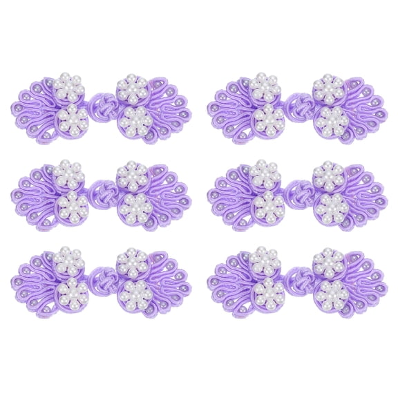 Uxcell Chinese Knots Sewing Buttons Closure, 6 Pairs 60x25mm Knot Frog Buttons, Sewing Buttons Fasteners with Beads (Light Purple)