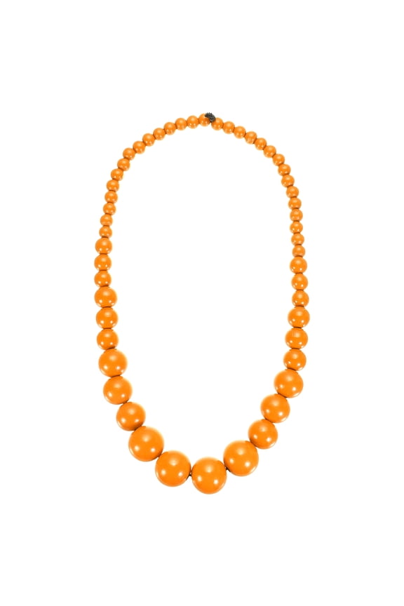 Chunky Beaded Necklace, Round Wooden Beaded Necklace Big Ball Bead Collar Necklaces for Women Men Handmade Jewelry Trendy Accessories, Orange
