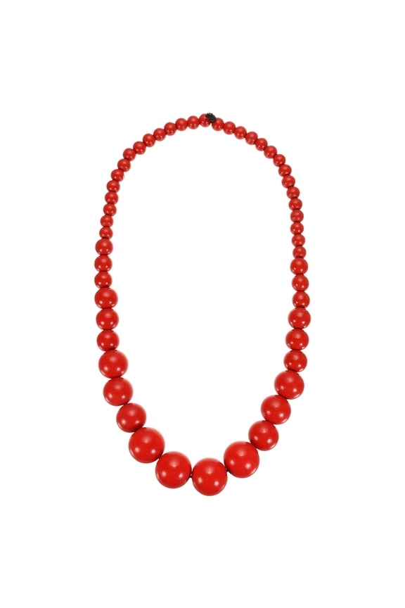 Chunky Beaded Necklace, Round Wooden Beaded Necklace Big Ball Bead Collar Necklaces for Women Men Handmade Jewelry Trendy Accessories, Red