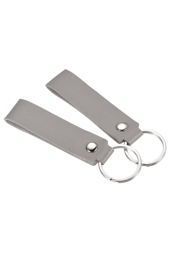 Circle Keyring PU Ornament Key-Holder Lanyard Leather Keychain, Gray 2 Pack