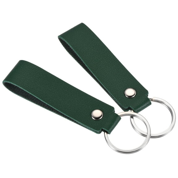 Uxcell Circle Keyring PU Ornament Key Holder Lanyard Leather Keychain, Green 2 Pack