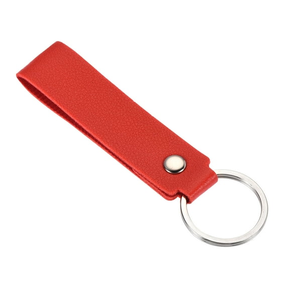Uxcell Circle Keyring PU Ornament Key-Holder Lanyard Leather Keychain, Red