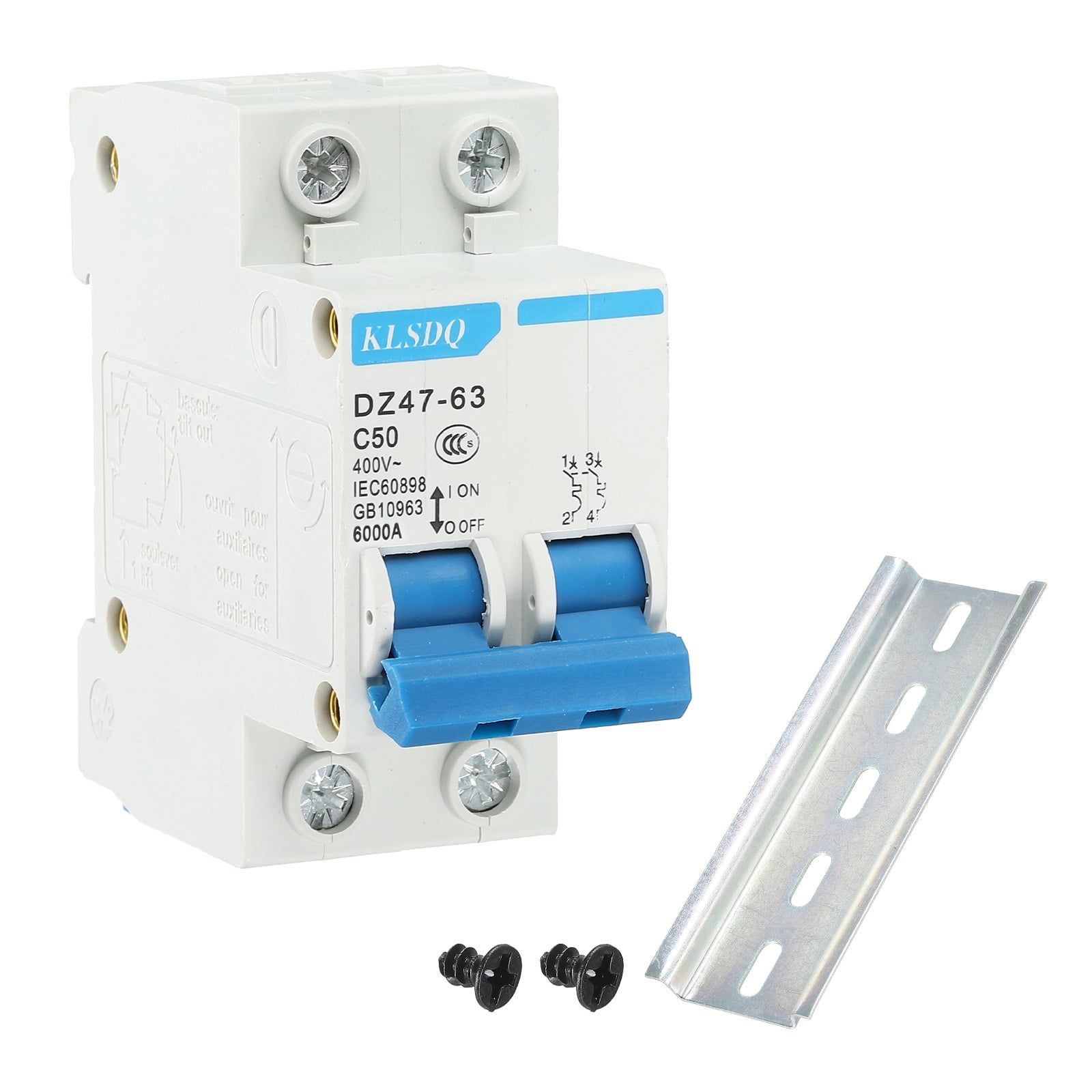 Uxcell Circuit Breaker Low Voltage AC 50A 400V 2 Pole DZ47-63 C50