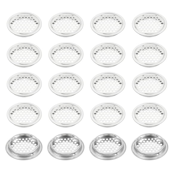 Uxcell Circular Soffit Vent, Stainless Steel Round Mesh Hole Air Vent Dual Panel Round Mesh Hole Louver for Kitchen Wardrobes Shoe Sundry Cabinets Bathroom Silver 60x50