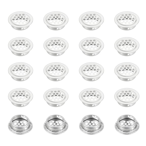 Uxcell Circular Soffit Vent, Stainless Steel Round Mesh Hole Air Vent Dual Panel Round Mesh Hole Louver for Kitchen Wardrobes Shoe Sundry Cabinets Bathroom Silver 32x25