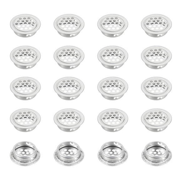 Uxcell Circular Soffit Vent, Stainless Steel Round Mesh Hole Air Vent Dual Panel Round Mesh Hole Louver for Kitchen Wardrobes Shoe Sundry Cabinets Bathroom Silver 29x19