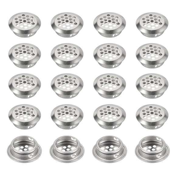 Uxcell Circular Soffit Vents, Stainless Steel Round Mesh Hole Air Vents Dual Panel Round Mesh Hole Louver for Kitchen Wardrobes Shoe Sundry Cabinets Bathroom Silver 32x25